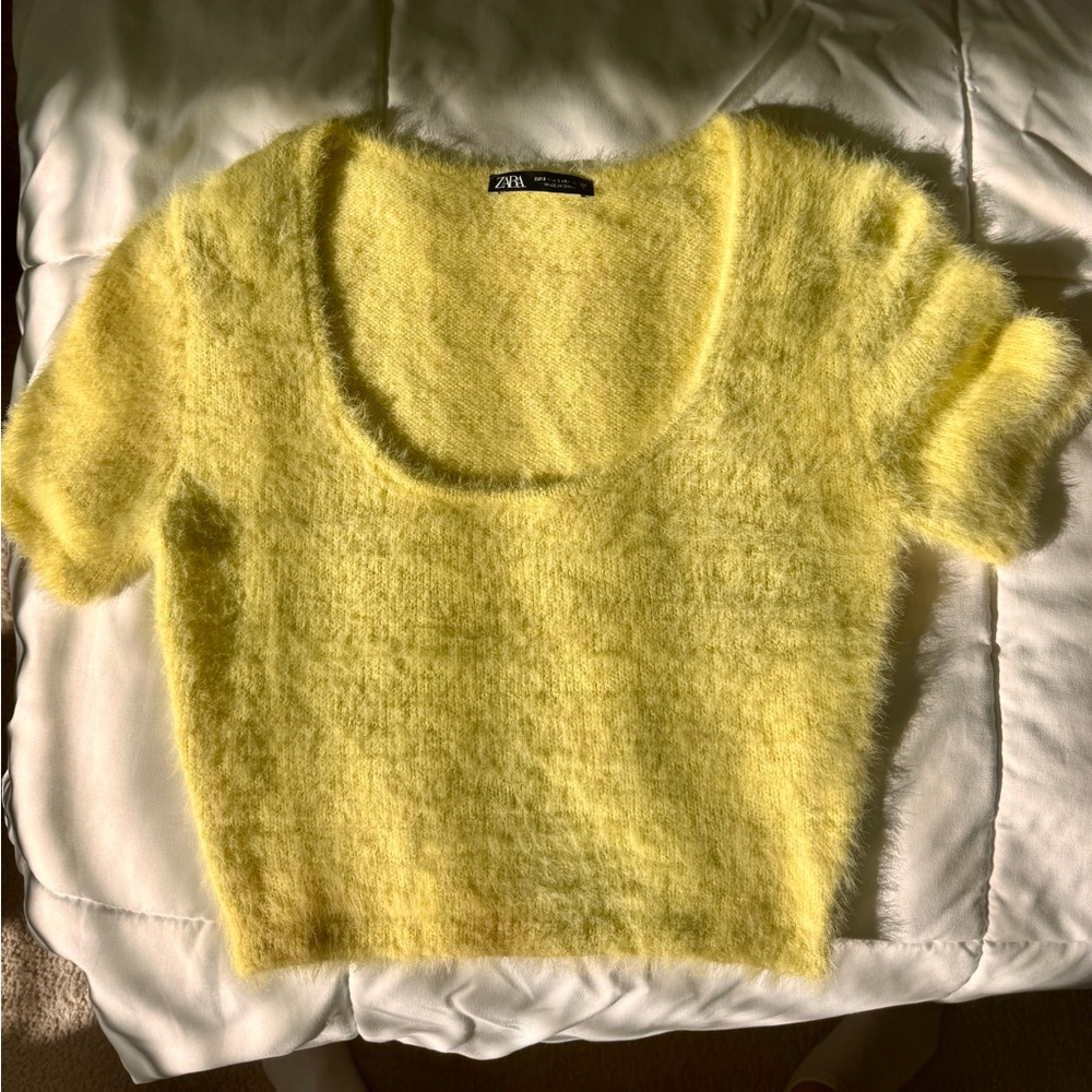 Zara yellow faux fur furry top